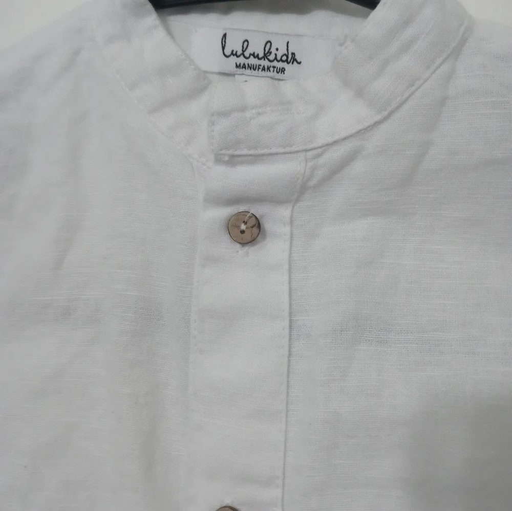 LULUKIDS BRIGHT WHITE LINEN BUTTON DOWN TODDLER BOY'S SHIRT 3-4Y